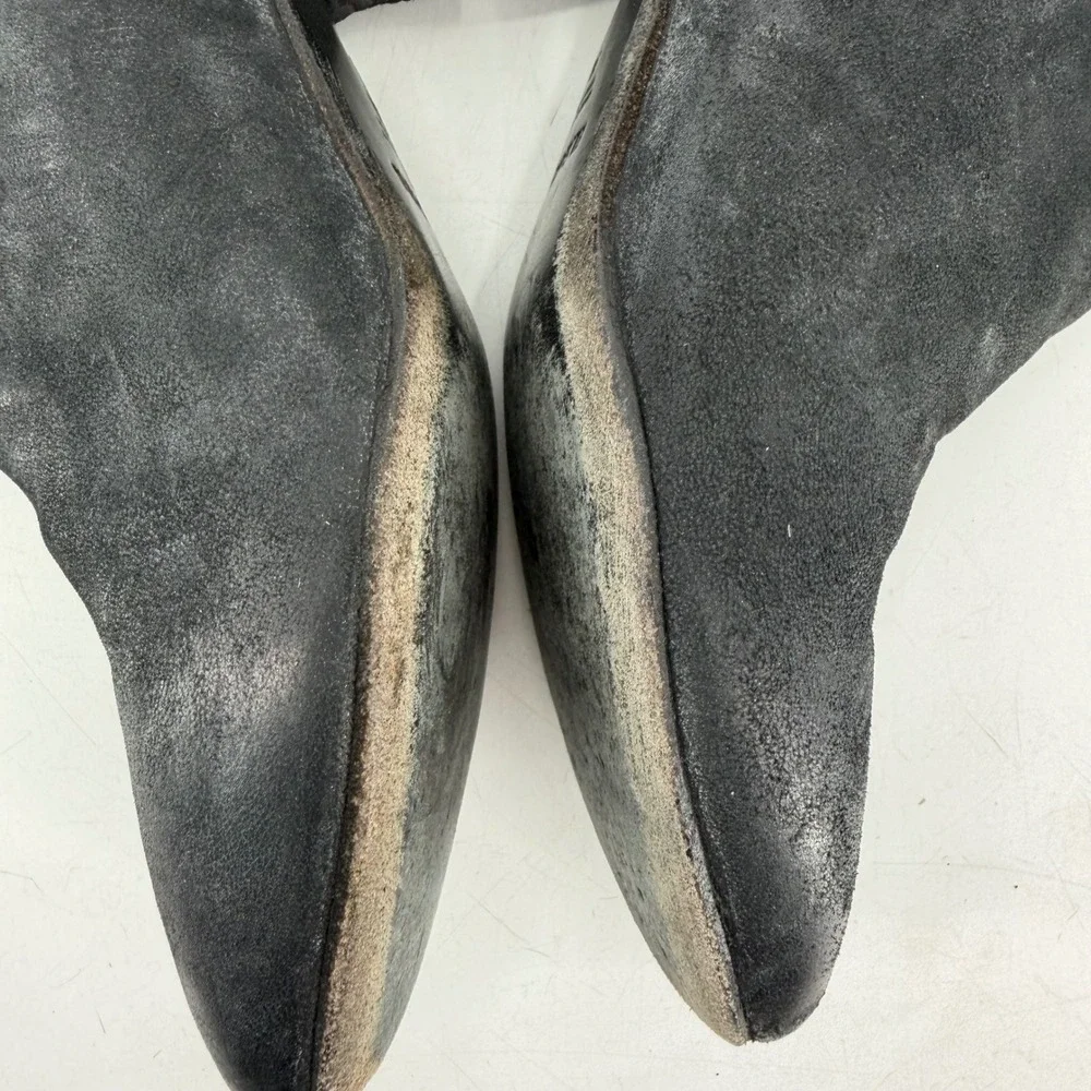 Elisanero Leather Ankle Boots Women 38 Black V-Cut Distressed Avant Garde Goth‎